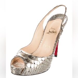Christian Louboutin python Metallic Peep-Toe Slingbacks